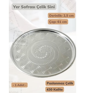 Yer Sofrası Sini 61 cm Çelik Tepsi Tepsi Paslanmaz