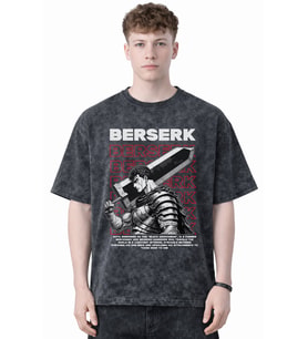 Tasarım Berserk Guts Anime Baskılı Unisex Oversize Eskitme Yıkamalı Tişört