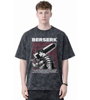 Tasarım Berserk Guts Anime Baskılı Unisex Oversize Eskitme Yıkamalı Tişört