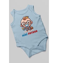 Mini Patron Baskılı Bebek Zıbını – Çıtçıtlı Body  %100 Pamuk Sıfır Kol (Bebek Mavisi)