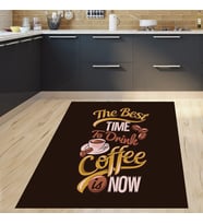 Kahve Coffe Desenli Mesajlı Dijital Baskılı Kaymaz Taban Yıkanabilir Leke Tutmaz Mutfak Halısı (Siyah)