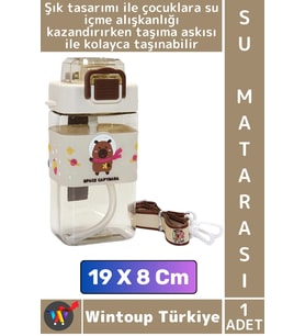 #SuMatarası Ofis Okul Çocuk Su İçme Alışkanlığı Şık Sevimli Desen Figürlü Pipetli Askılı Su Matarası
