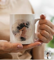 BK Gift Kişiye Özel Suluboya Beyaz Kupa Bardak, Suluboya Portresi, Arkadaşa Hediye, Sevgiliye Hediye-3