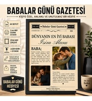 Kişiye Özel Babalar Günü Gazetesi A4 Çerçeveli MDF Tablo