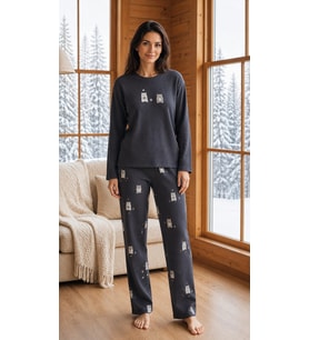 Kadın 8811-7 Berlin Uzun Kol Sıfır Yaka Pijama Takım