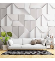 3 Boyutlu Beyaz Geometrik Kabartma Görünümlü Duvar Kağıdı Baskı