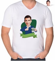 BK Gift Kişiye Özel Erkek En İyi Öğretmen Karikatürlü V Yaka Tişört-1 (Beyaz)