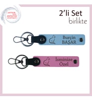 Minnoş Pati Deseniyle Kalbe Dokunan, Kedili, Kişisel Anahtarlık, Gök Mavi-Pembe