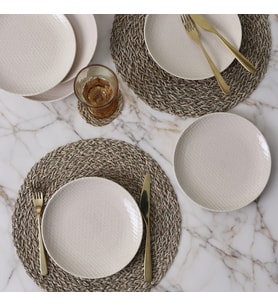 Keramika Kumlu Krem Rölyefli Pasta Tabağı 21 Cm 6 Adet Q32