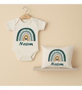 Pia Baby Premium %100 Pamuk İsme Özel Organik Baskılı Çıtçıtlı Bebek Body Ve Yastık Kılıfı 5092-19 (Ekru)