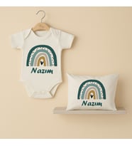 Pia Baby Premium %100 Pamuk İsme Özel Organik Baskılı Çıtçıtlı Bebek Body Ve Yastık Kılıfı 5092-19 (Ekru)