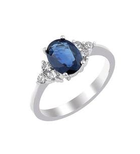 Pırlanta Taşlı Oval Safir Tektaş Yüzük
