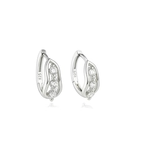 Zirkon Taşlı Diamond Simple Style Halka Kadın Gümüş Küpe 17 MM (Beyaz)