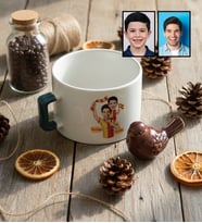 Kişiye Özel Karikatürlü Sarı Kırmızı Taraftar Baba Oğul Lüks Fincan Babalar Günü Hediyesi