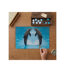 Sevimli Yunuslar Tasarımı 240 parça Ahşap Puzzle Ahşap Kutuda MP10890