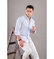 BİCAN ÇİÇEK DESENLİ YAKA DÜĞMELİ SLİMFİT ERKEK GÖMLEK (Mavi)