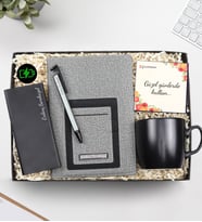 Kişiye Özel Telefon Cepli Gri Defter &  Siyah Mat Kupa  & Siyah Renk 10000 Mah Powerbank & Telefon Tutuculu Tükenmez Kalem Hediye Seti