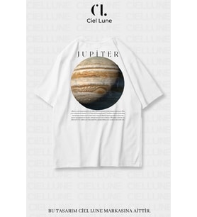 Nevermind Unisex Kadın Erkek Jupiter Baskılı Özel Tasarım Oversize T-shirt (Beyaz)