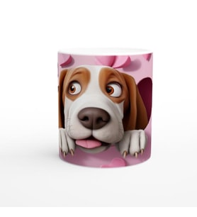 Kalpli Pembe Zeminden Bakan Sevimli Köpek Baskılı Kupa Bardak