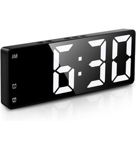 Aynalı Alarm Saat Takvimli Termometre Led Dijital Modern Masa Saati (Siyah)