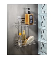 2 Katlı Krom Yapışkanlı Banyo Rafı, Duş Düzenleyici, Metal