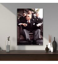 Tekli Dikey Kanvas Ofis Tablosu Oturan Atatürk Portresi