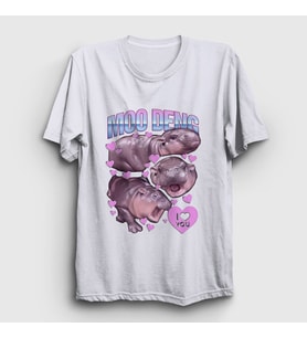 Presmono Unisex Beyaz Moo Deng Hipopotam Hippopotamus T-Shirt 503721tt
