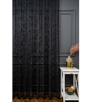Taç Şal Desen Örme Tül Perde - Siyah, 1/2 Seyrek Pile, Tek Kanat