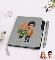 BK Gift Kişiye Özel Sevgililer Karikatürlü Gri Termo Deri Defter Kalem Seti-110