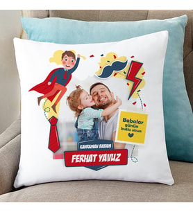 Kişiye Özel Fotoğraflı Süper Babam Yastık