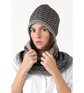 Gri Kadın Bere Ve Boyunluk 2li Set Takım Unisex Bb-098