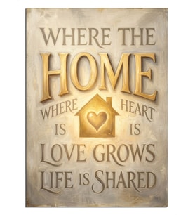 WHERE THE HOME WHERE THE HEART IS Yazılı Tabela Dekoratif Kanvas - Mdf Ahşap Tablo
