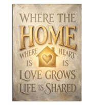 WHERE THE HOME WHERE THE HEART IS Yazılı Tabela Dekoratif Kanvas - Mdf Ahşap Tablo