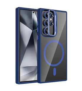 Lexroo Galaxy S24 Ultra Kılıf Standlı ve Kamera Lens Hediyeli M-Safe Şarj Özellikli Etro Kılıf - Lacivert