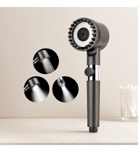 360° Masajlı Silikon Duş Başlığı - 3 Modlu, Su Stoplu