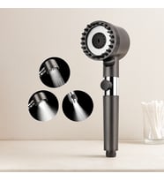 360° Masajlı Silikon Duş Başlığı - 3 Modlu, Su Stoplu