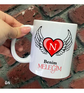 Size Özel Benim Meleğim Kanatlı Kalp N Harfli Seramik Baskılı Kupa Bardaklar