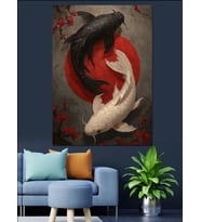 Yin Yang Koi Balıkları Dekoratif Kanvas - Mdf Ahşap Tablo