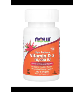 NOW Foods, Vitamin D-3, 250 mcg (10,000 IU), 240 Softgels. USA Menşei 3843 (Renksiz)