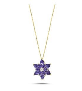 Lotus Çiçeği Ametist Taşlı Altın Kaplama Kolye GM22
