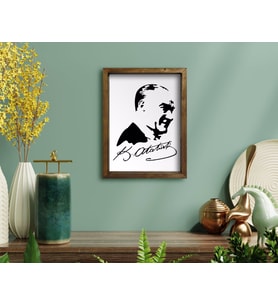 BK Home Atatürk Tasarımlı Doğal Masif Ahşap Çerçeveli Tablo-46