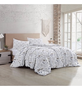 MonoHome Butterfly Flower Luxury Çift Kişilik Pamuk Saten Nevresim Takımı (Beyaz)