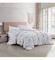 MonoHome Butterfly Flower Luxury Çift Kişilik Pamuk Saten Nevresim Takımı (Beyaz)