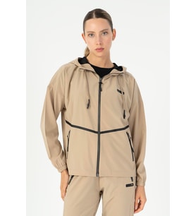 Maraton Comfort Kadın Kapüşonlu Açık Vizon Tracktop