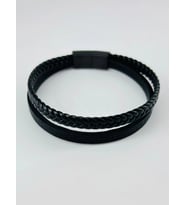 Siyah Deri / Çelik Erkek Deri Bileklik 20 Cm - Ebl076