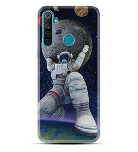 Realme 5i 5 Pro 6i 7 Pro 8 Kılıf Desemli Silikon Astronot ve Dünya 1759
