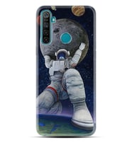 Realme 5i 5 Pro 6i 7 Pro 8 Kılıf Desemli Silikon Astronot ve Dünya 1759