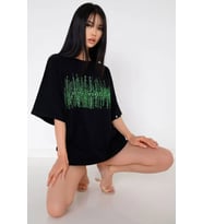 Unisex BONAFIDE Baskılı Oversize Tshirt (Siyah)