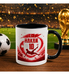 BK Gift Kişiye Özel Türkiye Taraftar Temalı 2026 Dünya Kupası Tasarımlı Siyah Kupa Bardak -8, Tek Yürek Milli Takım Ruhu