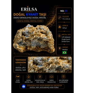 Sertifikalı Doğal Kyanit Taşı Ham Kristal Kütle Koleksiyonluk Mineral Kaya No 31